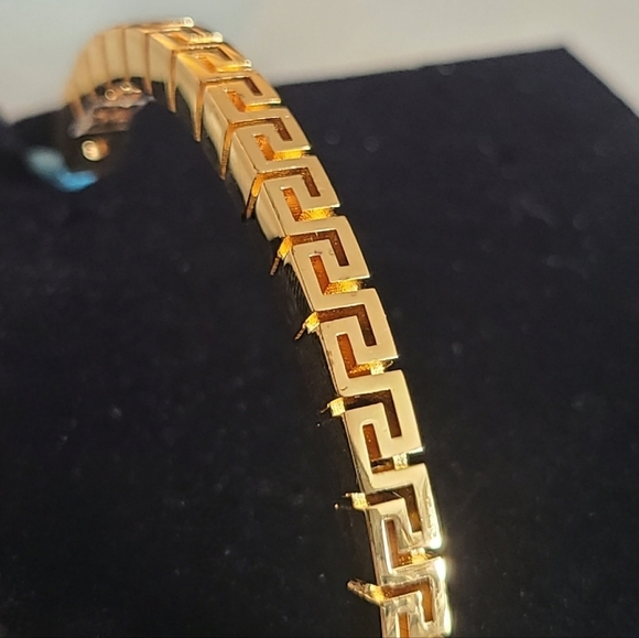 Versace Greca Slide Bracelet, Adjustable, Blue | Goldtone, NIB - Picture 7 of 15